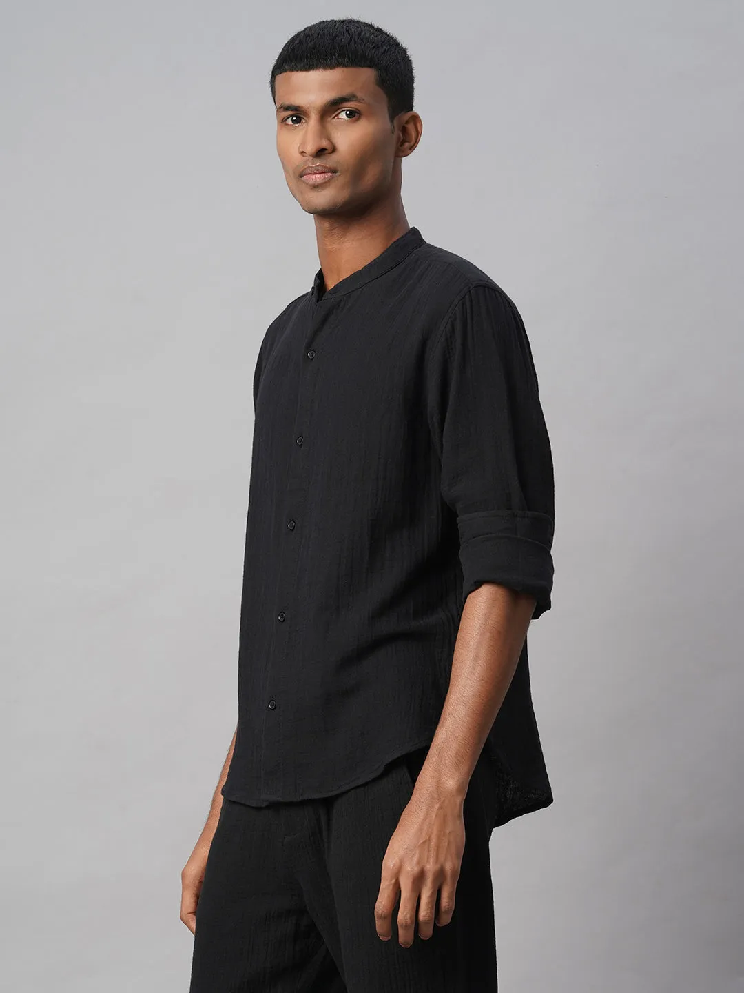 Men's Black 100% Cotton Loose Fit Shirt