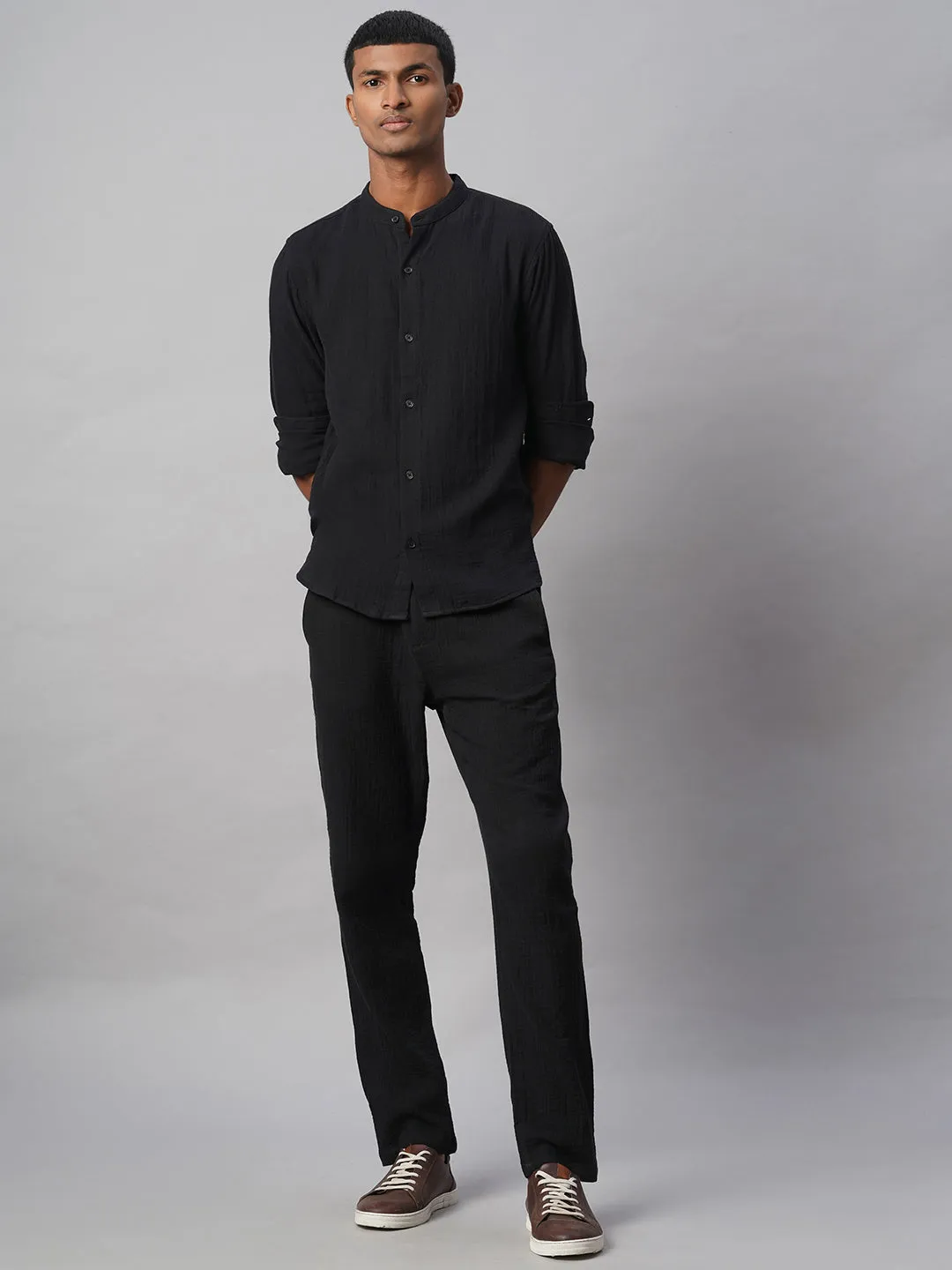 Men's Black 100% Cotton Loose Fit Shirt