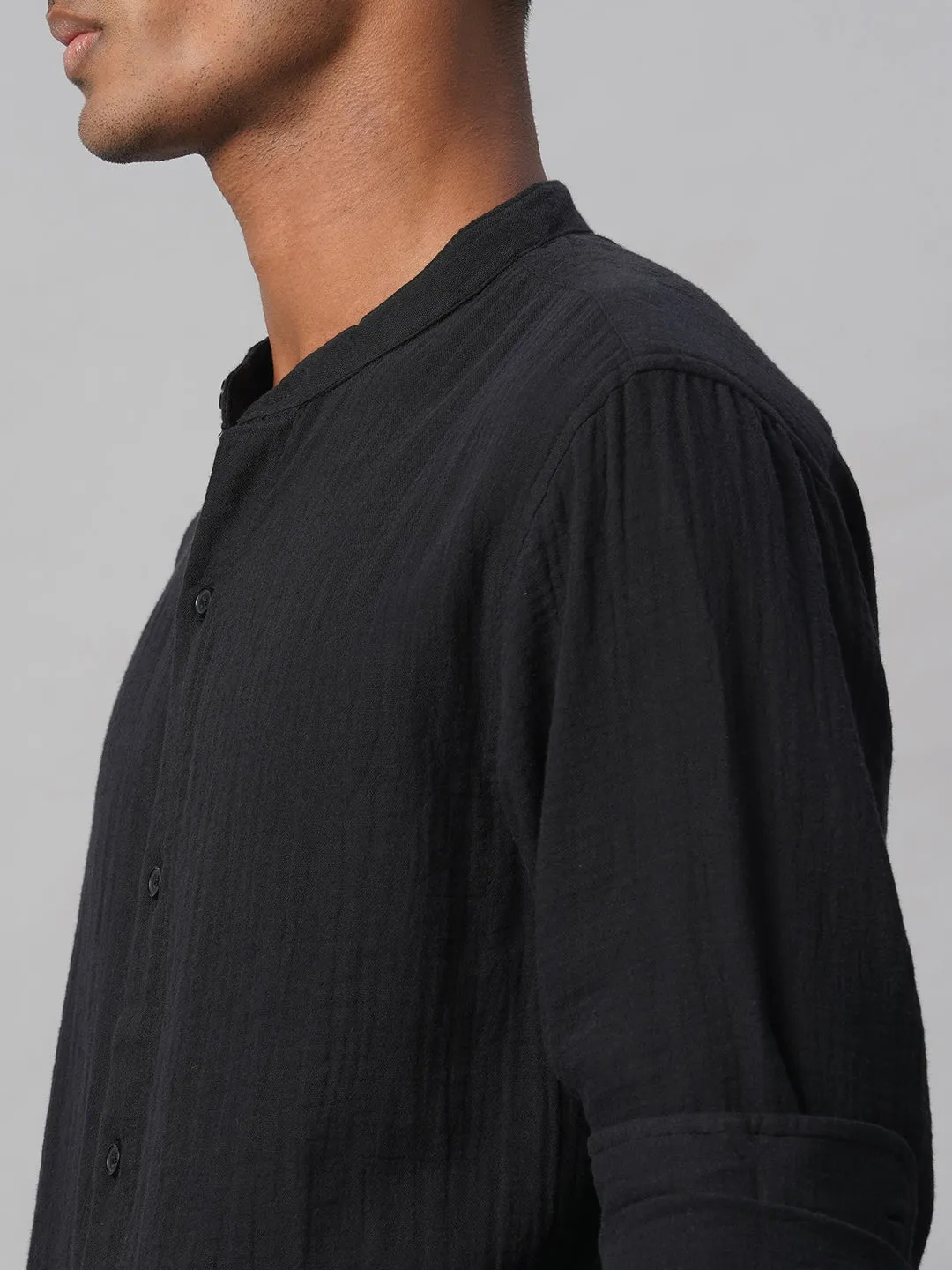 Men's Black 100% Cotton Loose Fit Shirt