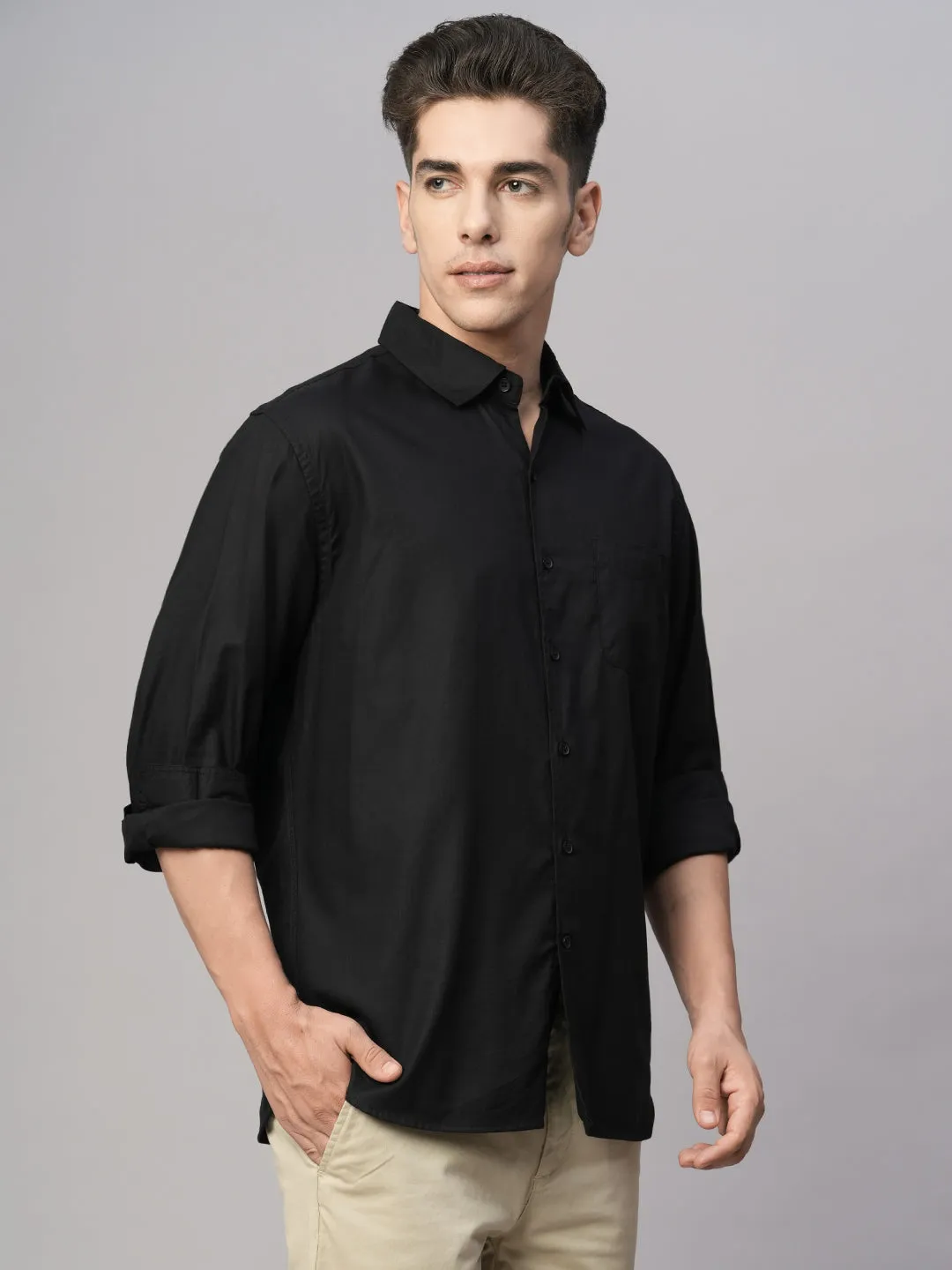 Men's Black Cotton Modal Loose Fit Shirt