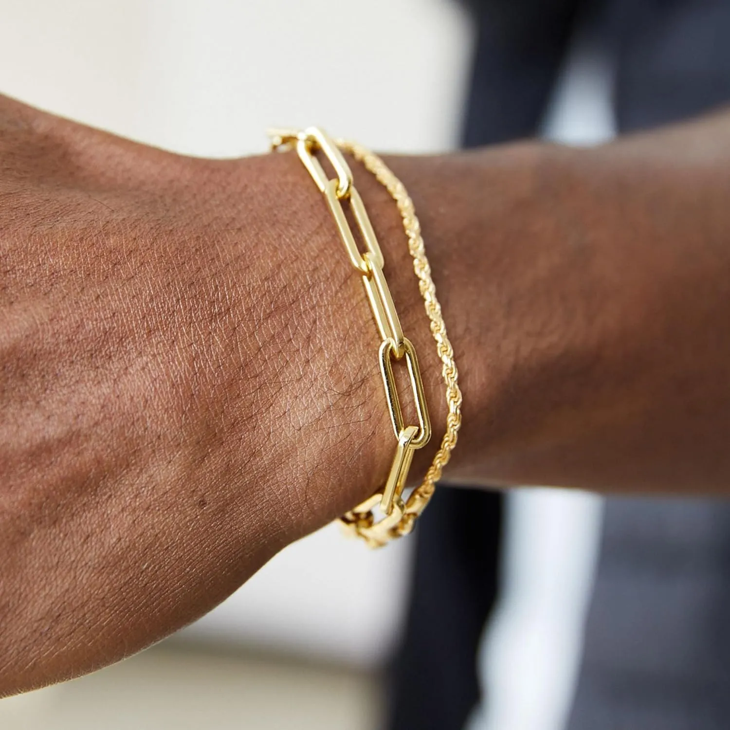 Mens Bracelet, 14K Gold Bracelets for Men Layered Paperclip Rope Chain Bracelets Set 6.5-9 Inches Mens Bracelet Gold Mens Jewelry Gifts for Dad Husband Boyfriend
