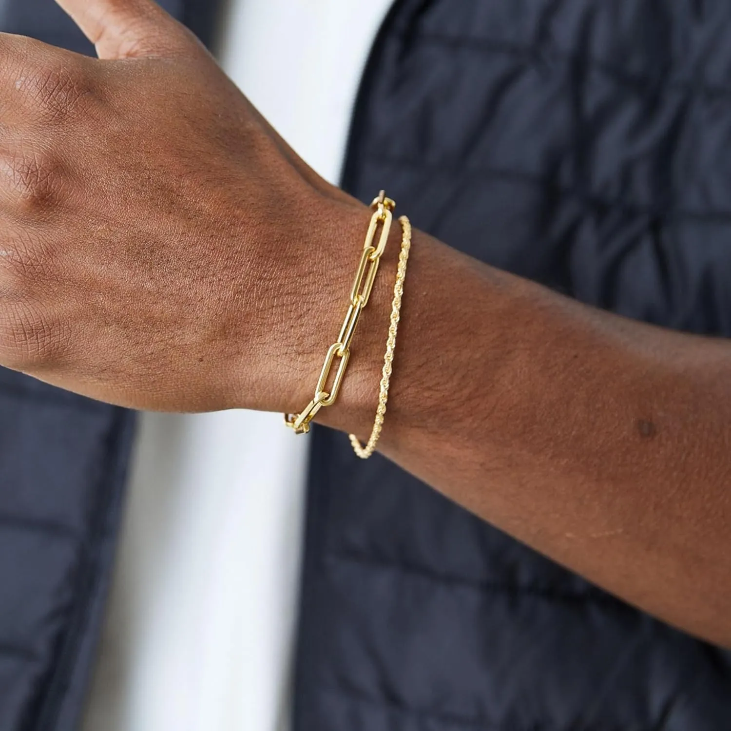 Mens Bracelet, 14K Gold Bracelets for Men Layered Paperclip Rope Chain Bracelets Set 6.5-9 Inches Mens Bracelet Gold Mens Jewelry Gifts for Dad Husband Boyfriend
