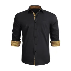 Men's Button Down Contrast Color Dress Shirt - BLACK & GOLD