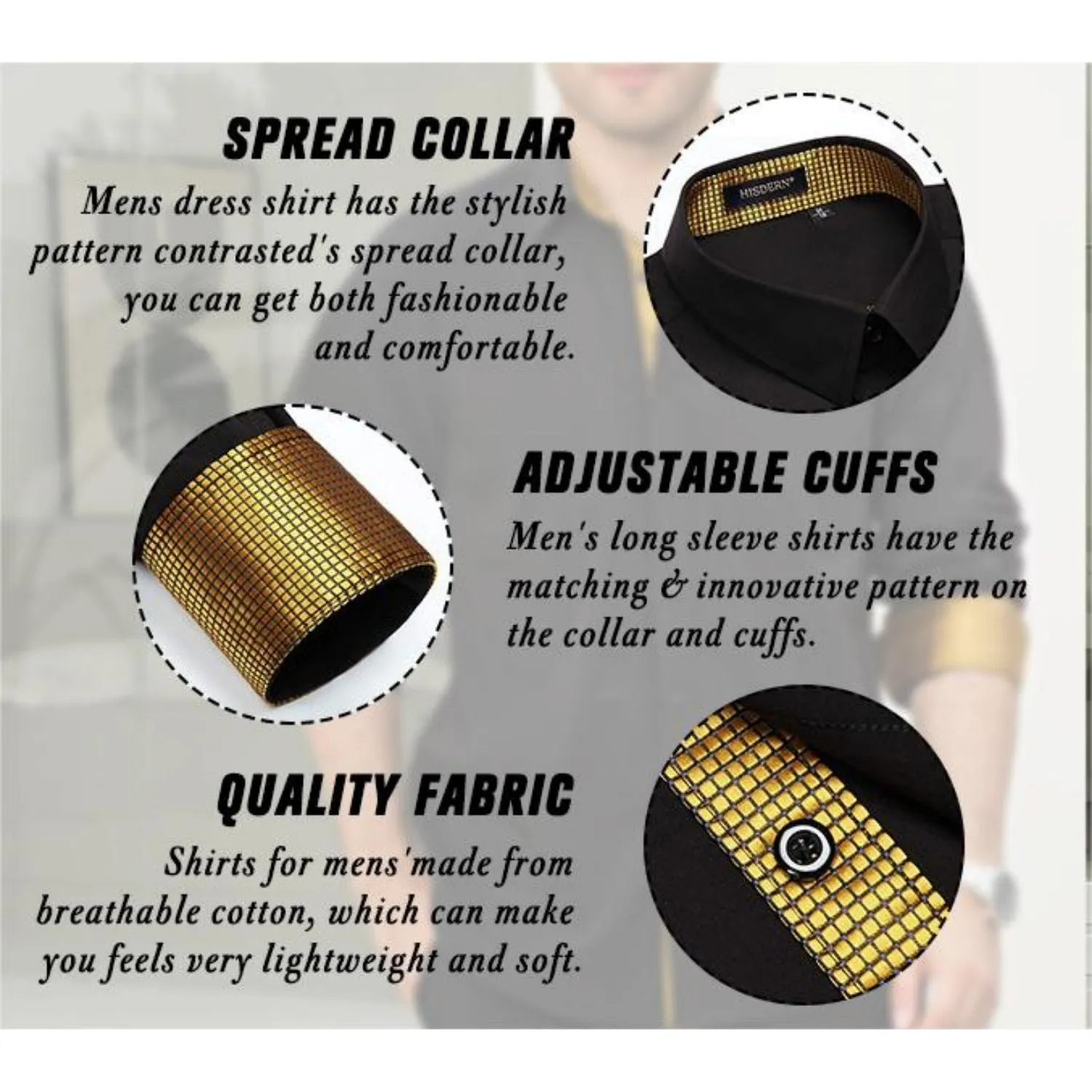 Men's Button Down Contrast Color Dress Shirt - BLACK & GOLD