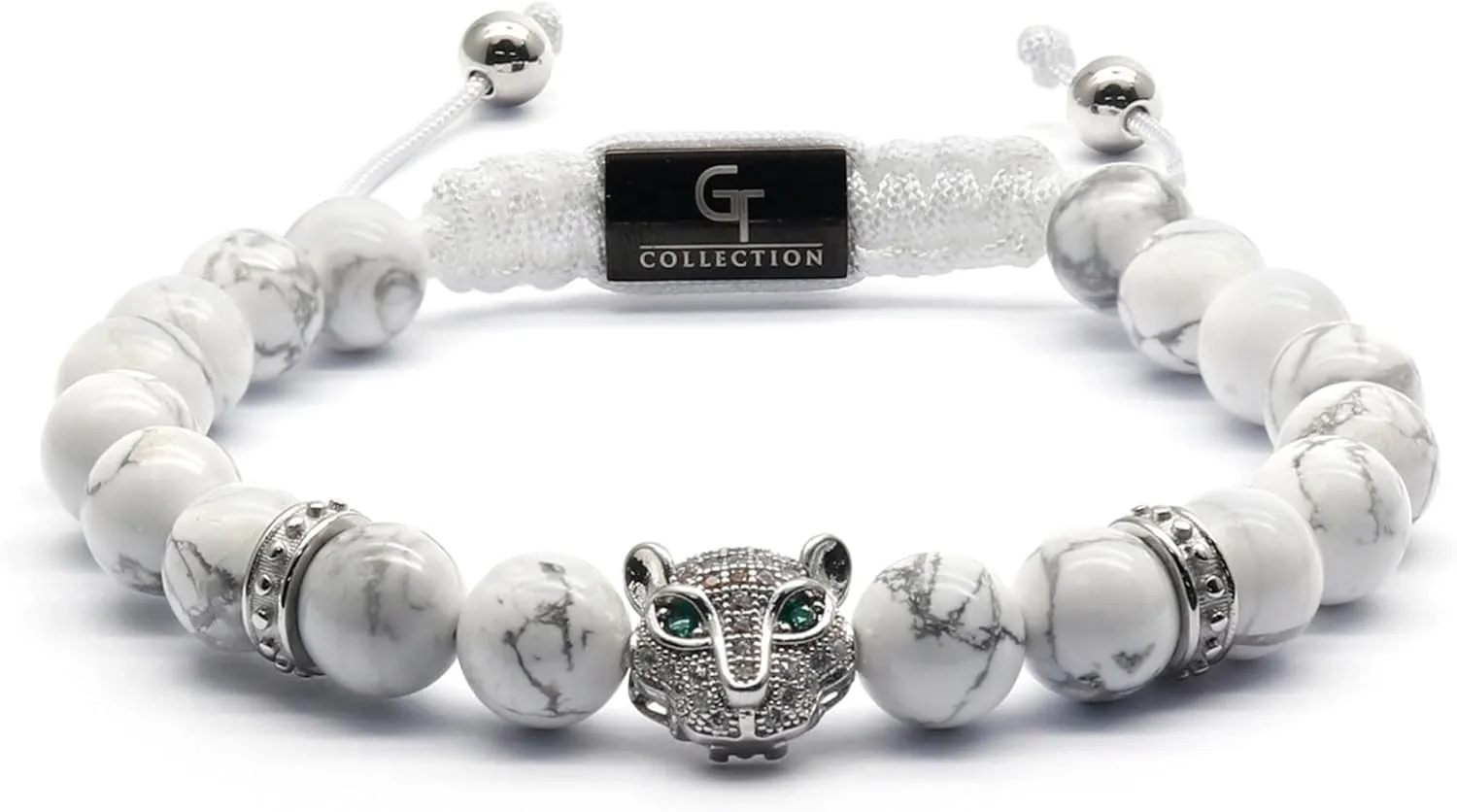 Men's Energy Bracelet with Gold Leopard Stainless Steel Bead, Adjustable Natural Gemstone Onyx Bracelet for Men