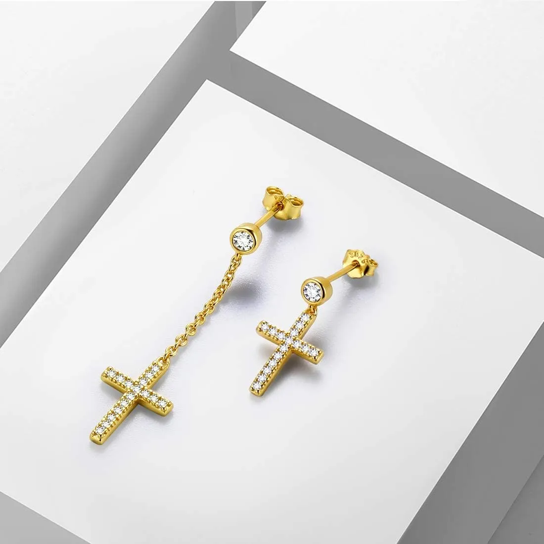 Mens Small Cross Earrings,925 Sterling Silver Earrings Dangle for Men Women,Crystal Drop Cross Hoop Earrings Fashion Earrings Jewelry