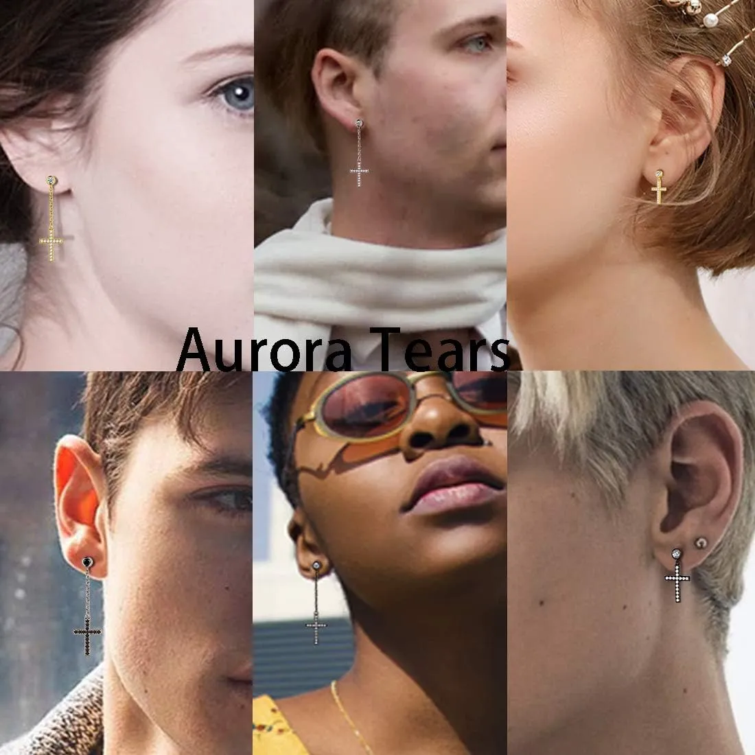 Mens Small Cross Earrings,925 Sterling Silver Earrings Dangle for Men Women,Crystal Drop Cross Hoop Earrings Fashion Earrings Jewelry