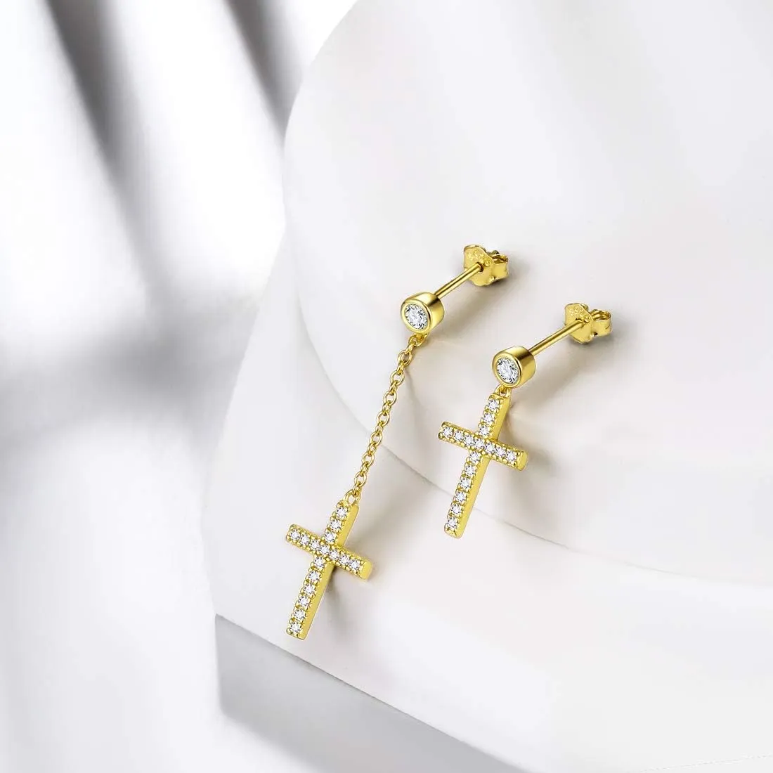 Mens Small Cross Earrings,925 Sterling Silver Earrings Dangle for Men Women,Crystal Drop Cross Hoop Earrings Fashion Earrings Jewelry