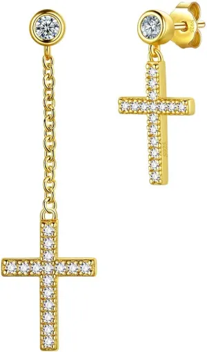 Mens Small Cross Earrings,925 Sterling Silver Earrings Dangle for Men Women,Crystal Drop Cross Hoop Earrings Fashion Earrings Jewelry