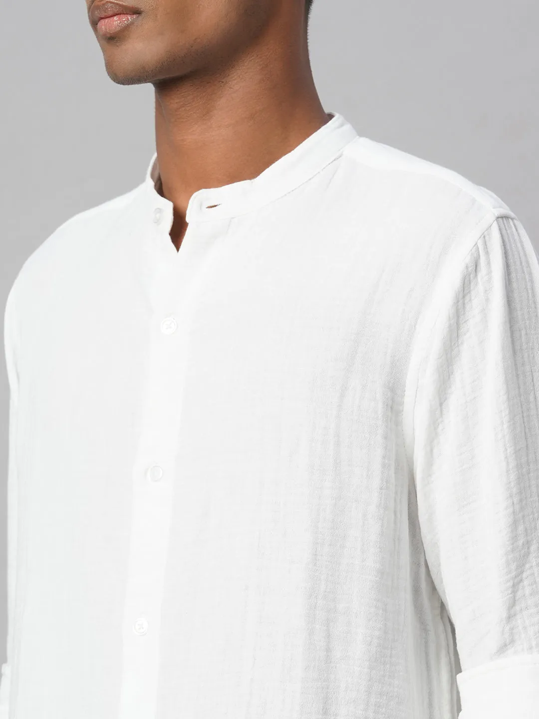 Men's White 100% Cotton Loose Fit Shirt