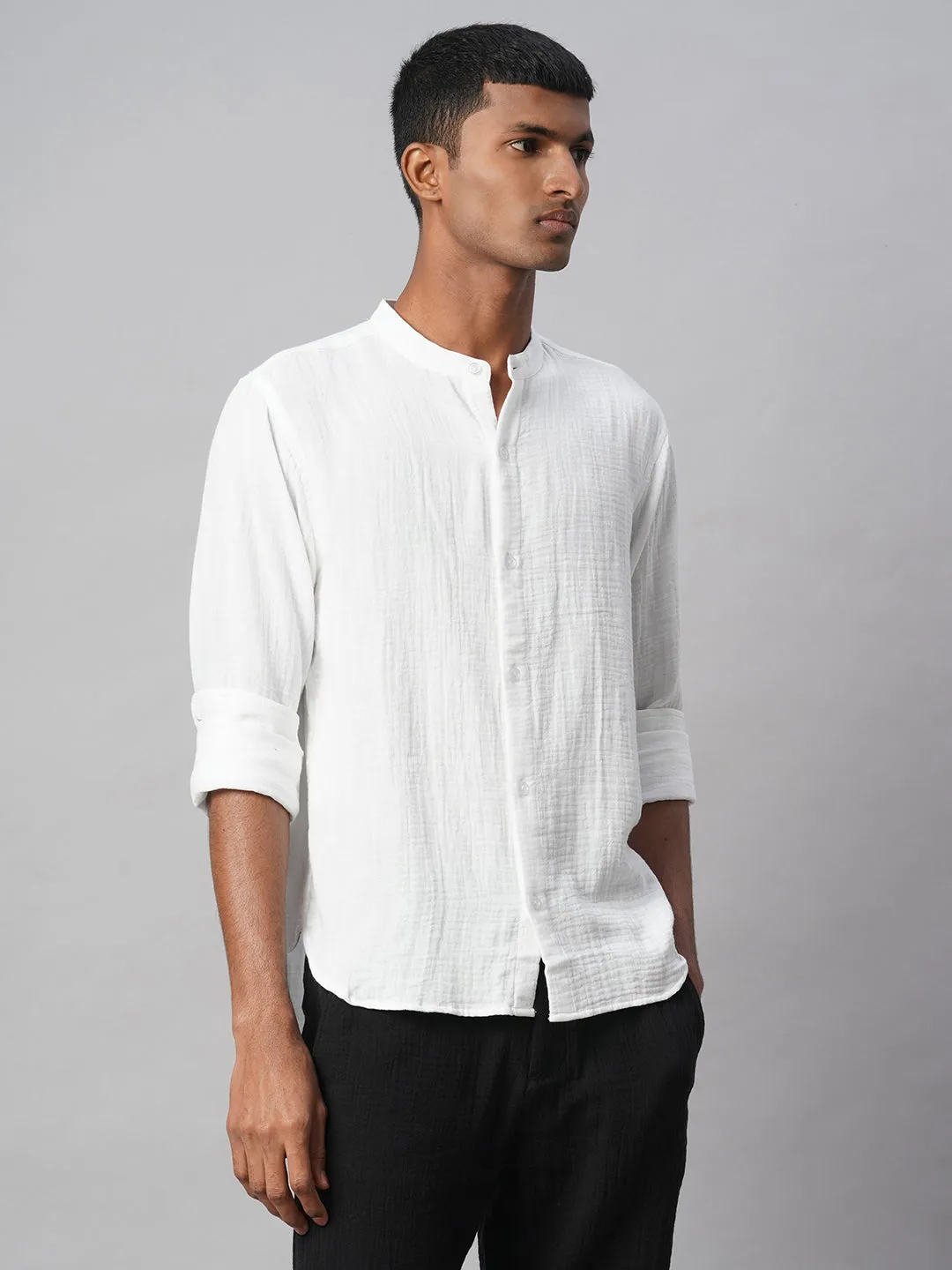 Men's White 100% Cotton Loose Fit Shirt