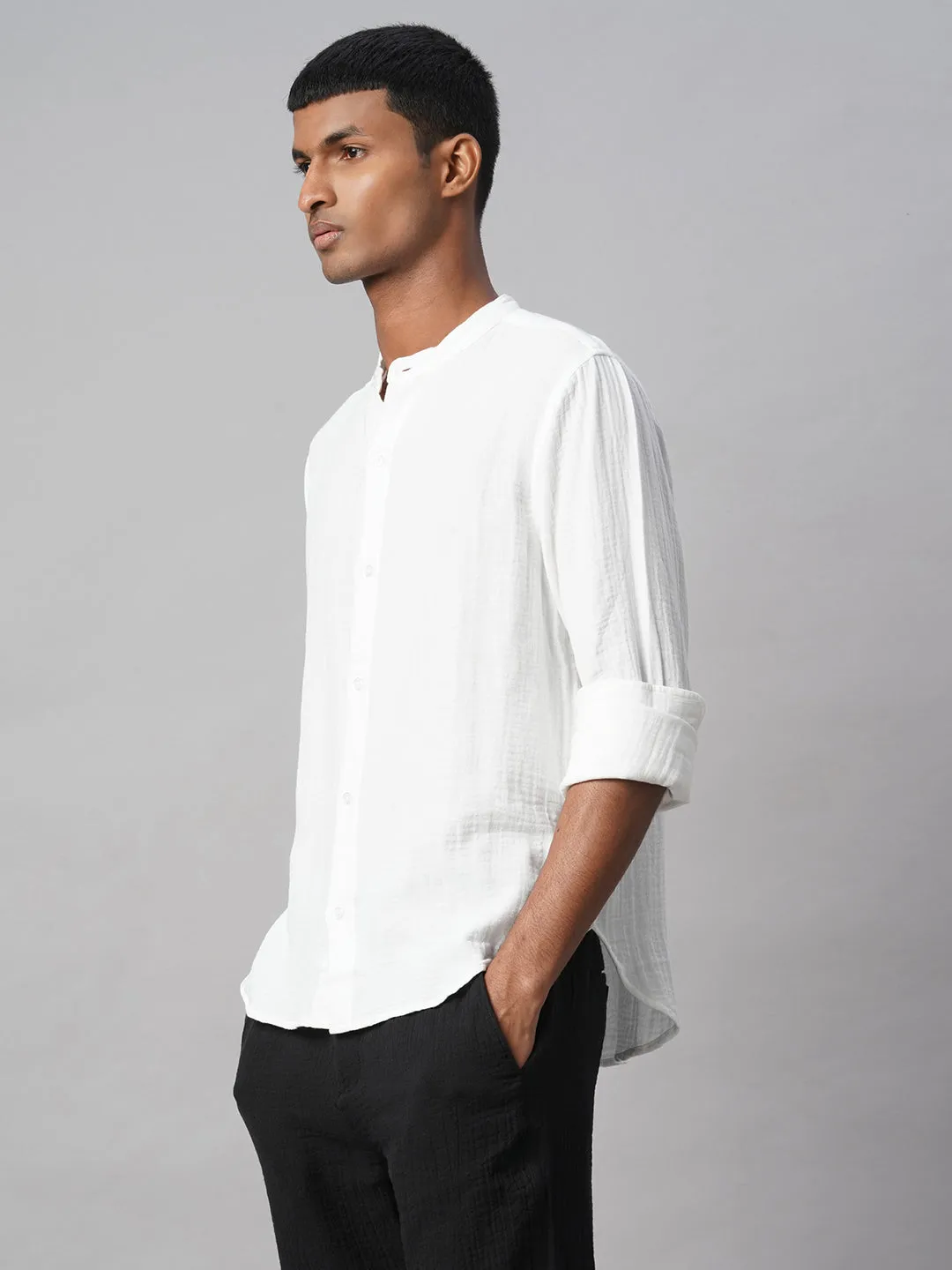 Men's White 100% Cotton Loose Fit Shirt