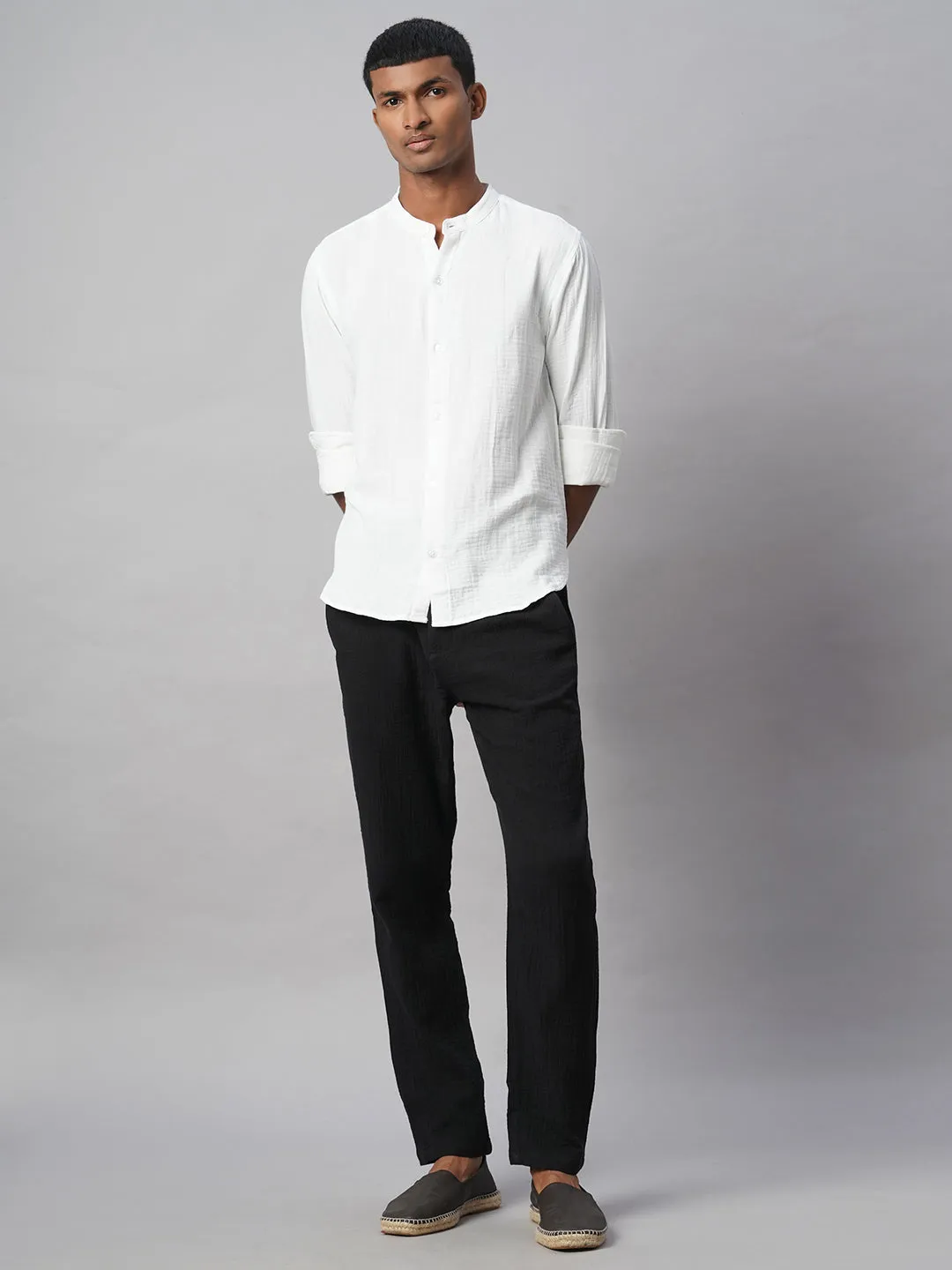Men's White 100% Cotton Loose Fit Shirt