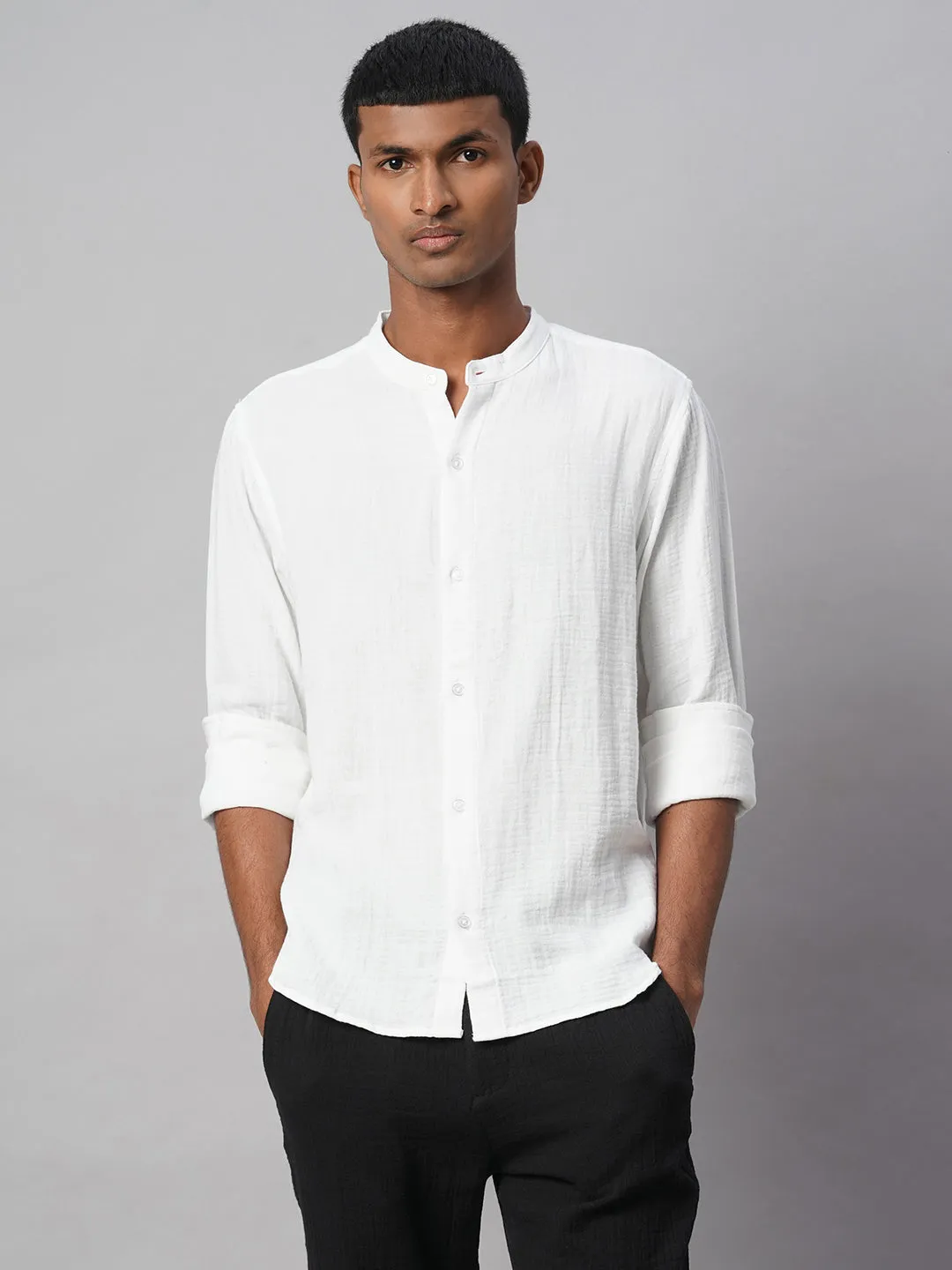 Men's White 100% Cotton Loose Fit Shirt