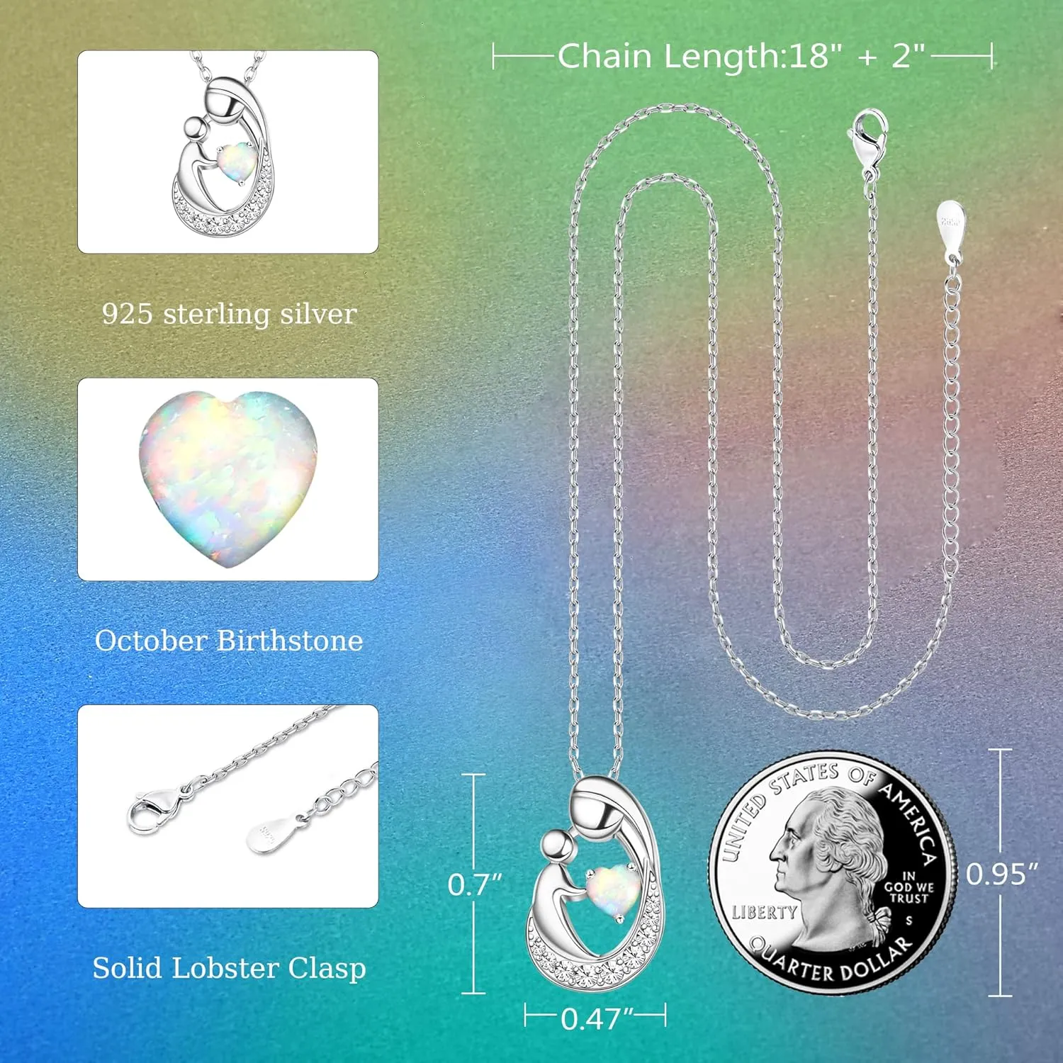 MILACOLATO Mother's Day Gifts S925 Sterling Silver Mother Daughter Necklaces 18K White Gold Filled Mom and Child Heart Birthstone Necklace Mom Pendant Necklaces for Mom New Mum Grandma Women Wife