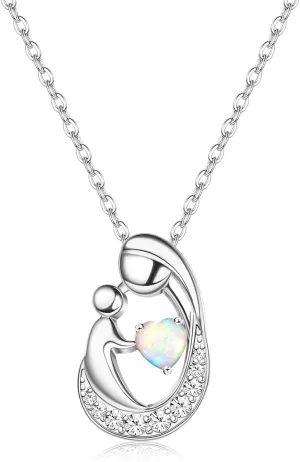 MILACOLATO Mother's Day Gifts S925 Sterling Silver Mother Daughter Necklaces 18K White Gold Filled Mom and Child Heart Birthstone Necklace Mom Pendant Necklaces for Mom New Mum Grandma Women Wife