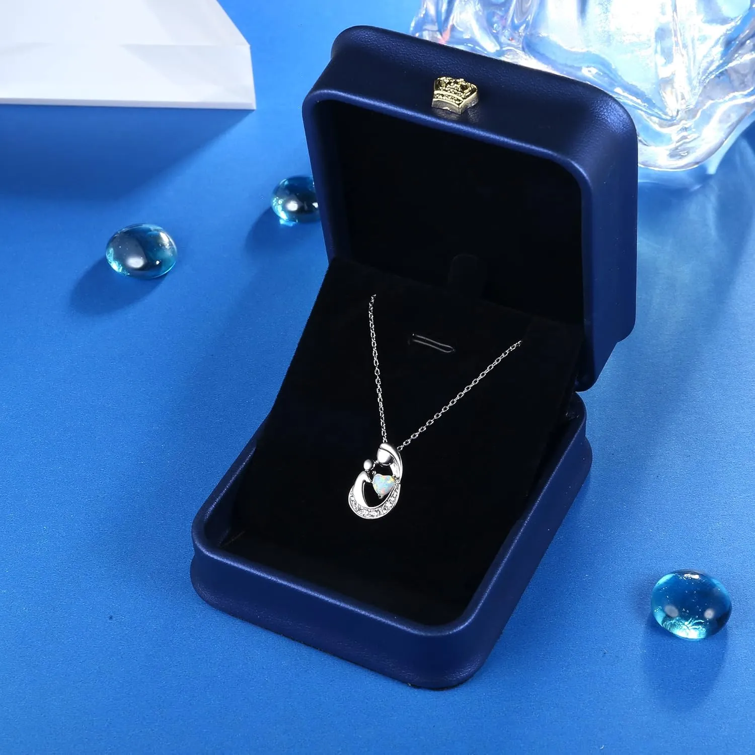 MILACOLATO Mother's Day Gifts S925 Sterling Silver Mother Daughter Necklaces 18K White Gold Filled Mom and Child Heart Birthstone Necklace Mom Pendant Necklaces for Mom New Mum Grandma Women Wife