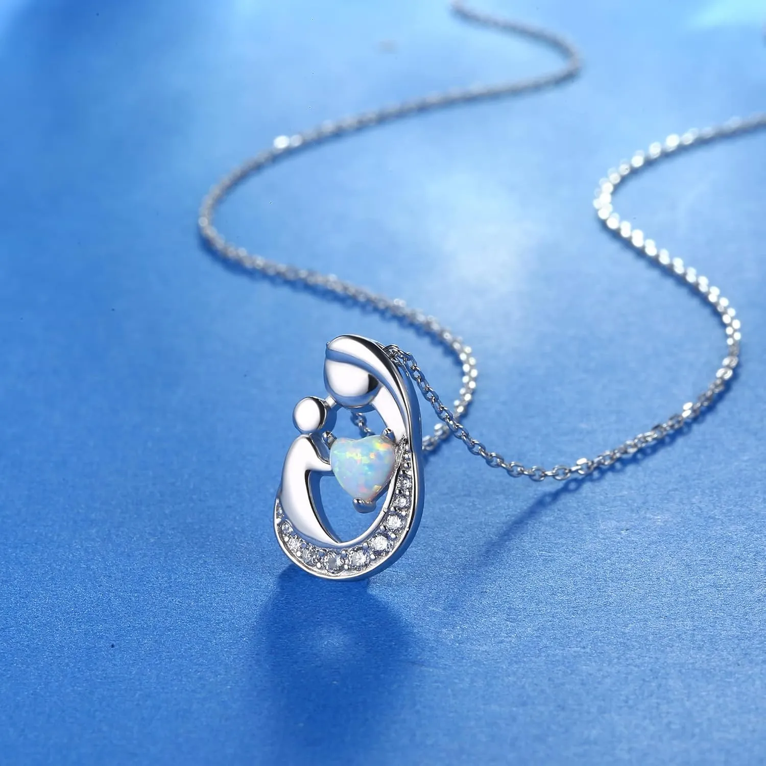 MILACOLATO Mother's Day Gifts S925 Sterling Silver Mother Daughter Necklaces 18K White Gold Filled Mom and Child Heart Birthstone Necklace Mom Pendant Necklaces for Mom New Mum Grandma Women Wife