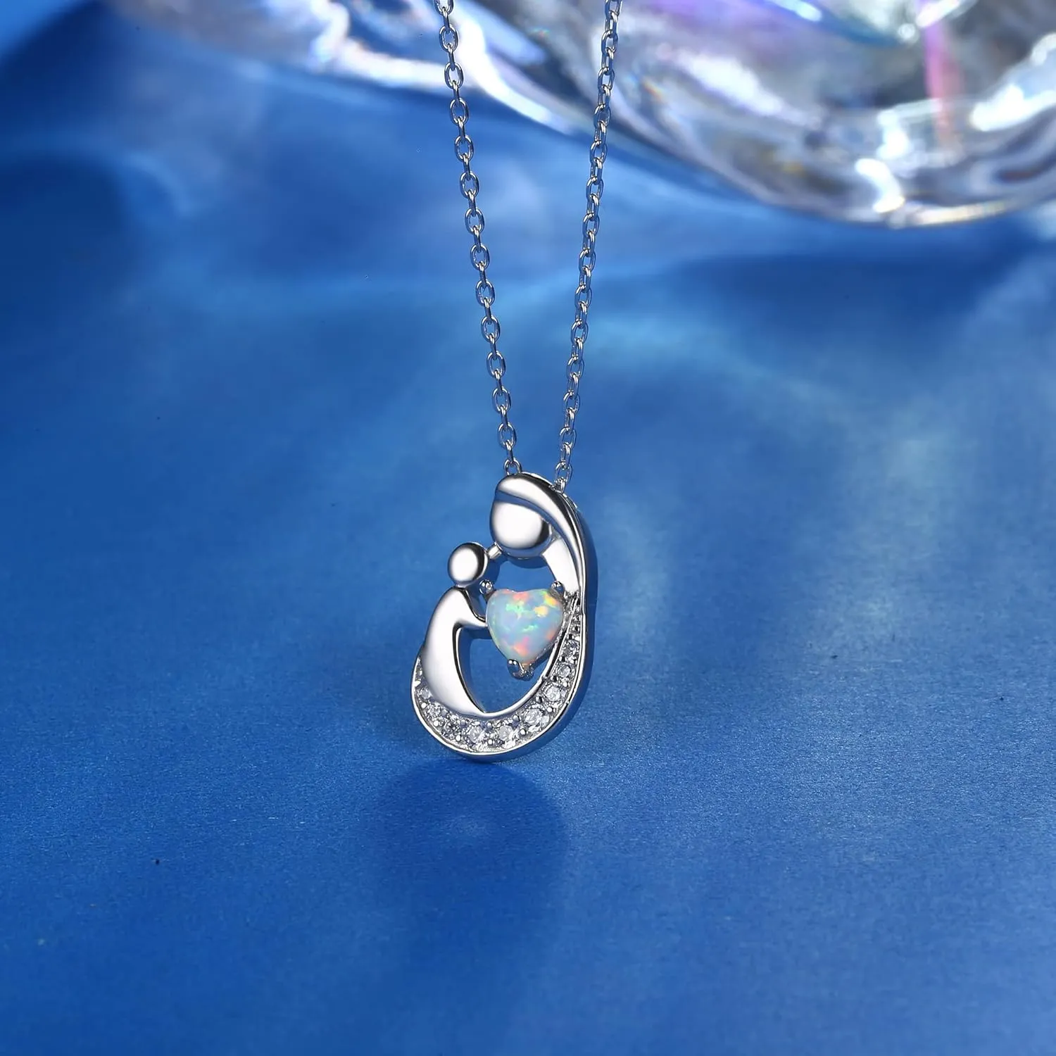 MILACOLATO Mother's Day Gifts S925 Sterling Silver Mother Daughter Necklaces 18K White Gold Filled Mom and Child Heart Birthstone Necklace Mom Pendant Necklaces for Mom New Mum Grandma Women Wife