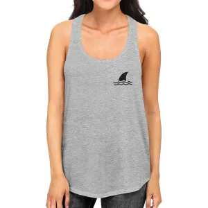 Mini Shark Womens Grey Cute Graphic Sleeveless Shirt Racerback Tank