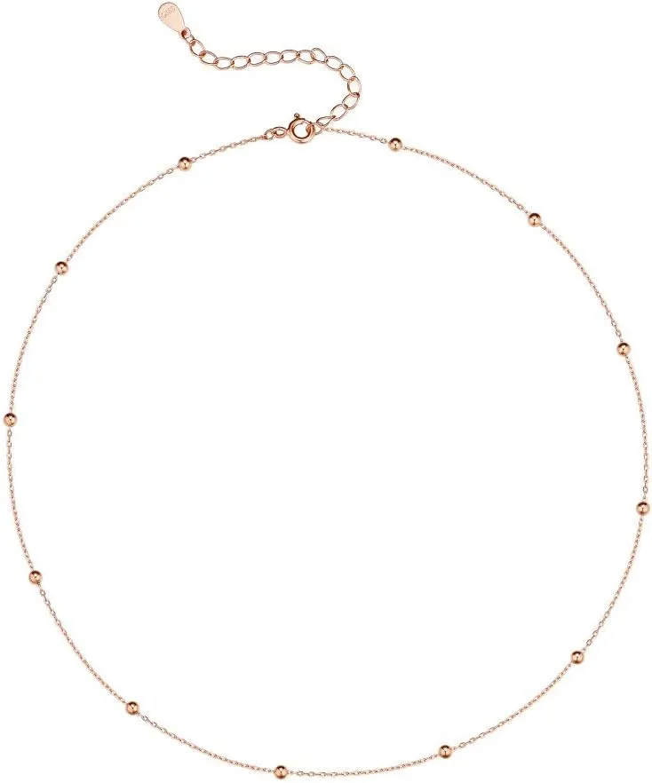 Minimalist Ball Choker Necklace for Women Rose Gold Satellite Beaded Chain Layering Simple Chokers Adjustable