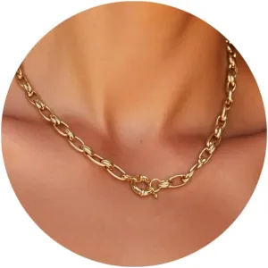 Minimalist Chain for Women 14K Dainty Cuban Link Chain Paperclip Choker Spring Ring Clasp Thick Chain Choker Necklaces for Women