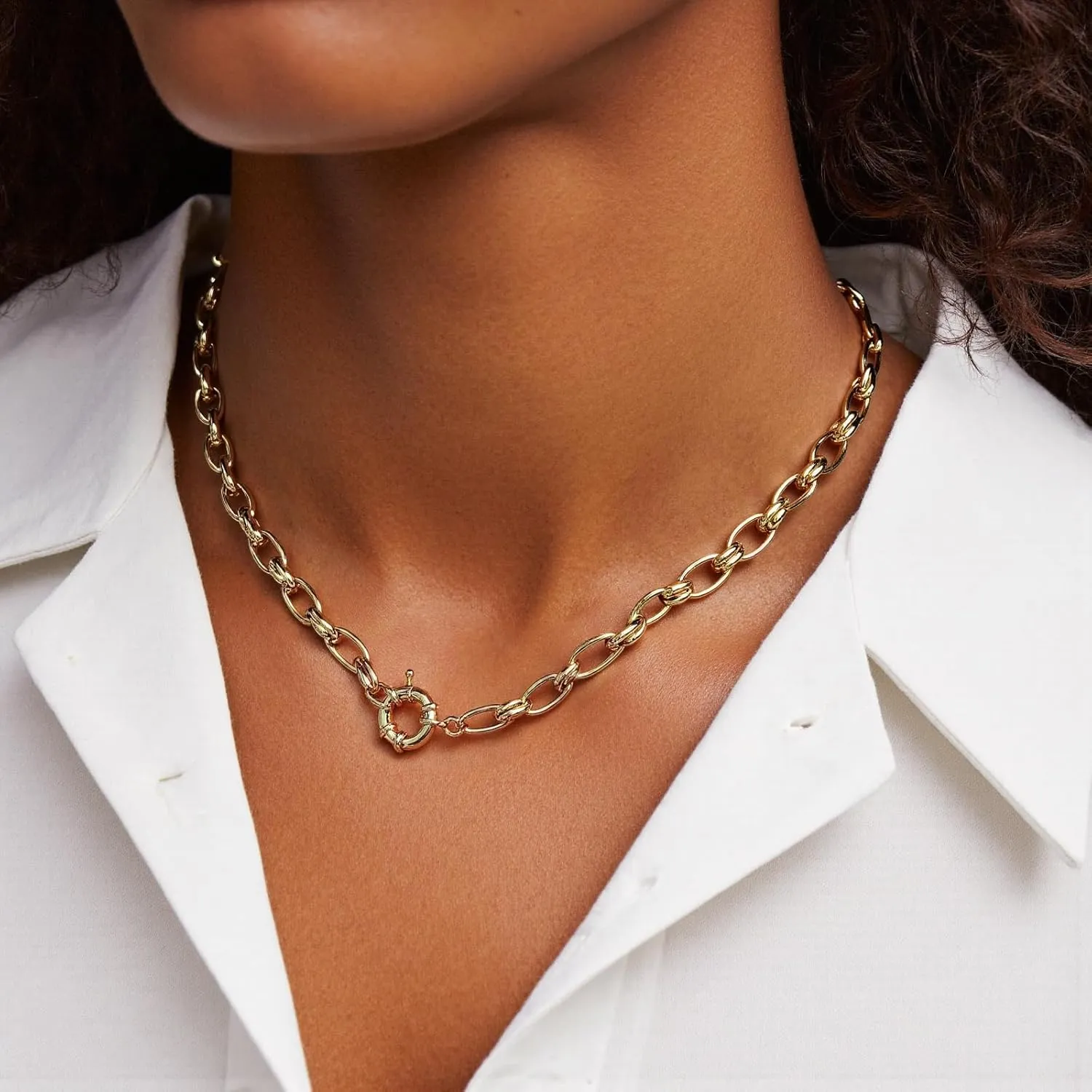 Minimalist Chain for Women 14K Dainty Cuban Link Chain Paperclip Choker Spring Ring Clasp Thick Chain Choker Necklaces for Women
