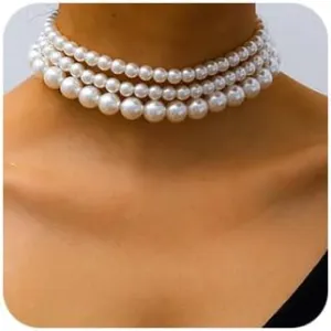 Missgrace Boho Women Wedding Party Prom Vintage Pearl Chain Chokers Multilayer Pearl Choker Necklace Pearl Simple Statement Bride Choker Necklace for Women