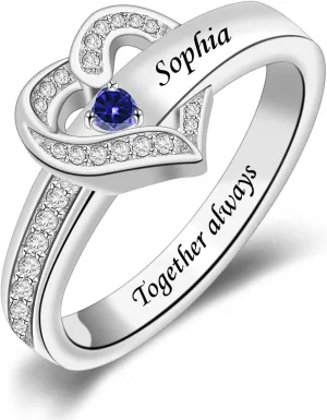 MissNaNa Personalized Birthstone Rings for Women Heart Rings Promise Rings for Her Couple Rings Personalized Gifts for Women Wife Lover Mothers Grandma Mom Daughter