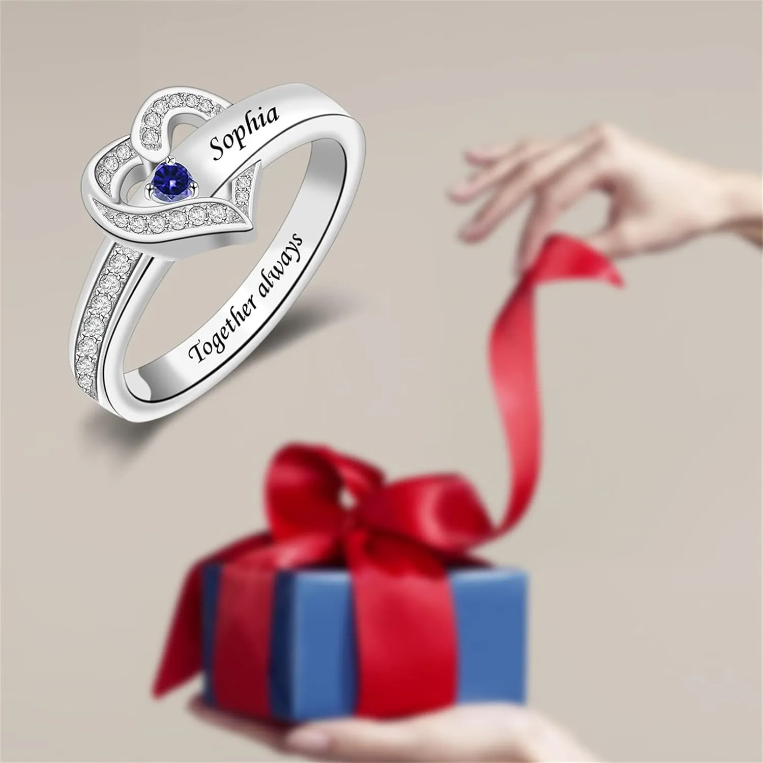MissNaNa Personalized Birthstone Rings for Women Heart Rings Promise Rings for Her Couple Rings Personalized Gifts for Women Wife Lover Mothers Grandma Mom Daughter