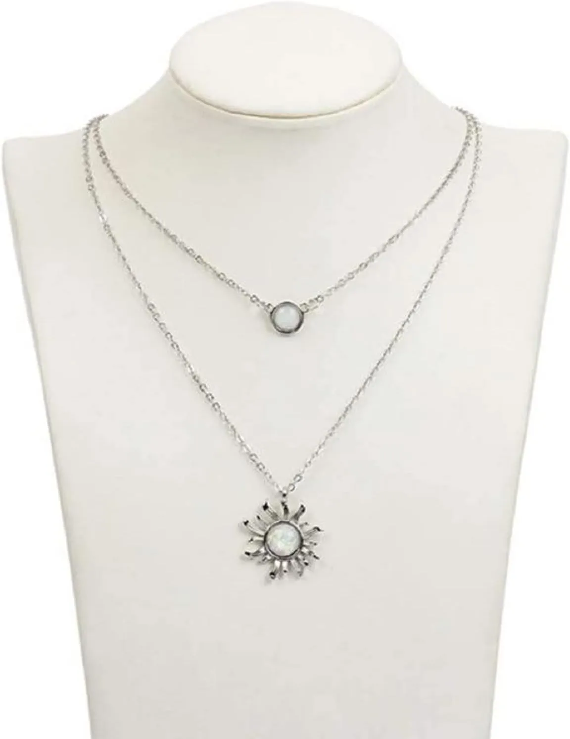 MJartoria Layered Choker Multi Chains Pendant Sun and Moon Charm Necklaces Jewelry Gifts for Women
