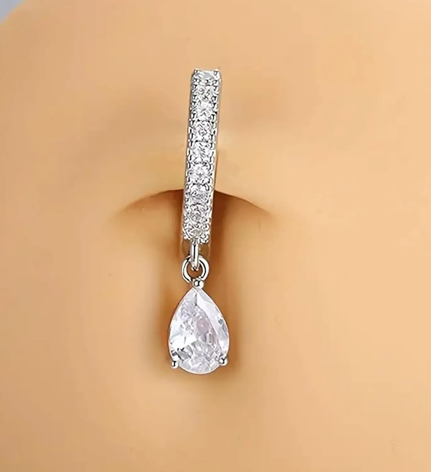 MODRSA Belly Jewellery Piercing - Belly Button Rings with silver & Pink Pearl Navel Opener