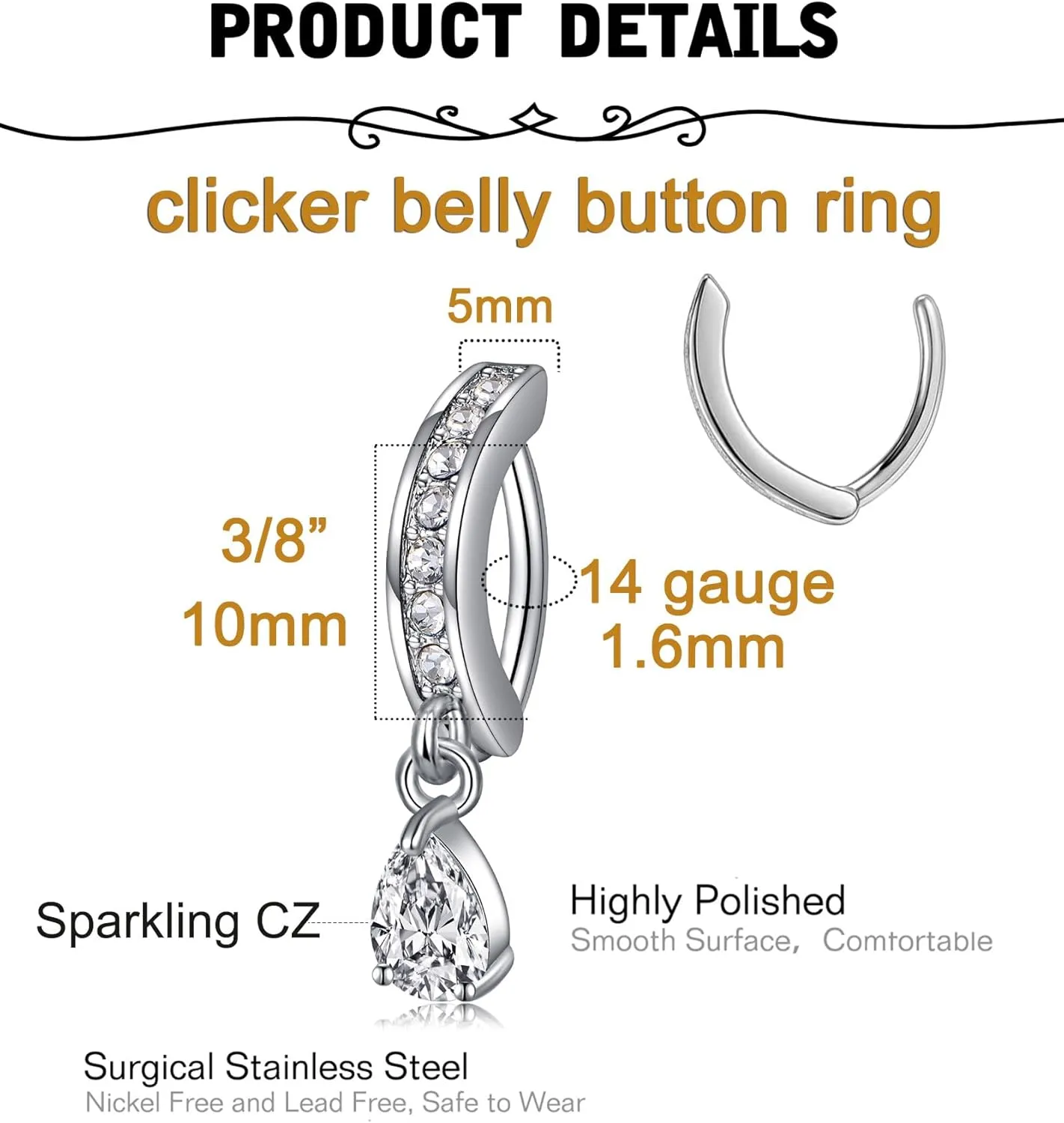 MODRSA Belly Jewellery Piercing - Belly Button Rings with silver & Pink Pearl Navel Opener