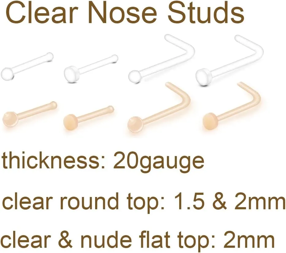 MODRSA Clear Nose Studs Clear Nose Rings for Work Plastic Nose Rings for Surgery Clear Nose Retainer Clear Earrings for Sports Plastic Belly Button Rings Clear Lip Piercing Clear Cartilage Earring