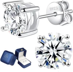 Moissanite Earrings for Women Men 18K White Gold Plated 925 Sterling Silver Earrings Men VVS Gemstones Hypoallergenic for Wedding Party Gift Jewelry 0.5ct/1.0ct