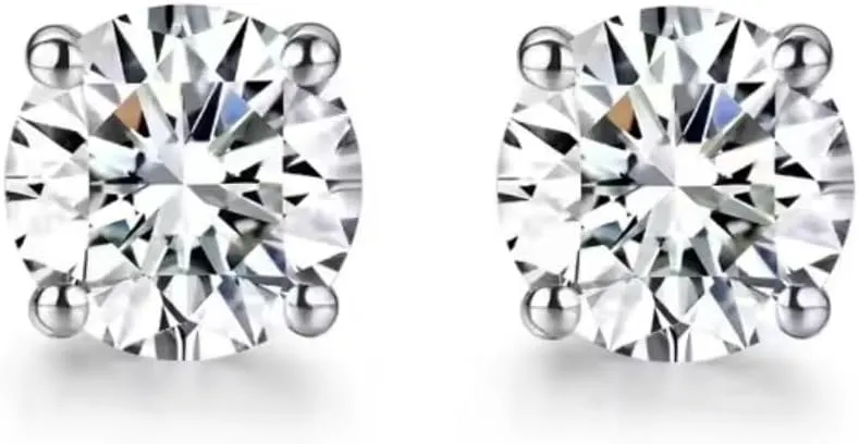Moissanite Earrings for Women Men 18K White Gold Plated 925 Sterling Silver Earrings Men VVS Gemstones Hypoallergenic for Wedding Party Gift Jewelry 0.5ct/1.0ct
