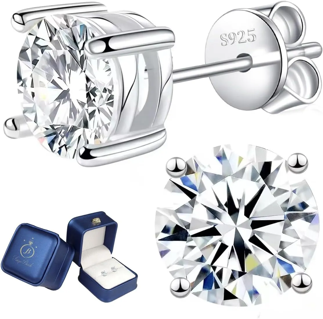 Moissanite Earrings for Women Men 18K White Gold Plated 925 Sterling Silver Earrings Men VVS Gemstones Hypoallergenic for Wedding Party Gift Jewelry 0.5ct/1.0ct