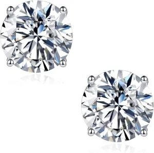 Moissanite Stud Earrings Women: 0.6-4ct 18K White Gold Plated 925 Sterling Silver Imitation Diamond Earrings for Sensitive Ears