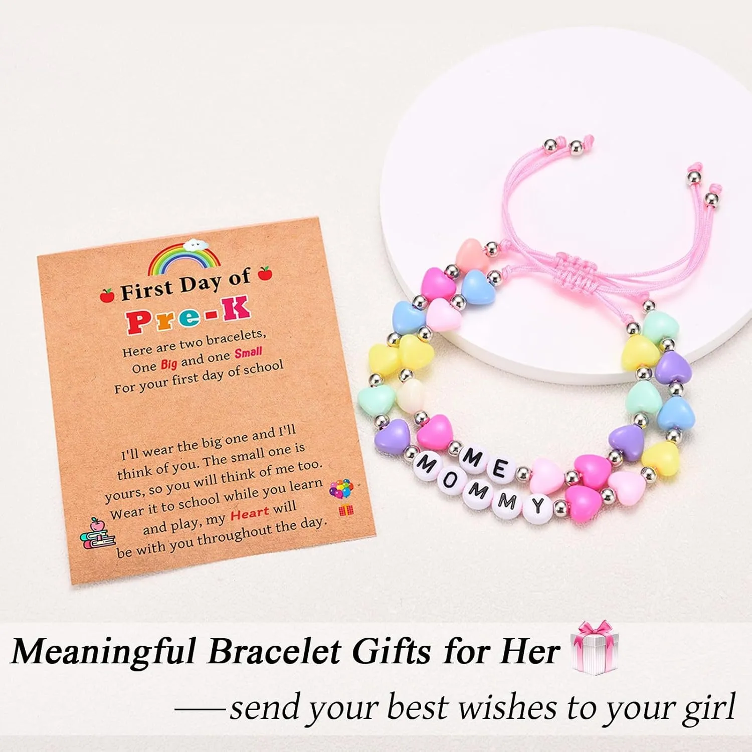 Mommy and Me Matching Bracelets Set, First Day of School Kindergarten Preschool First Grade Gifts, Back to School Gifts for Daughter Girls