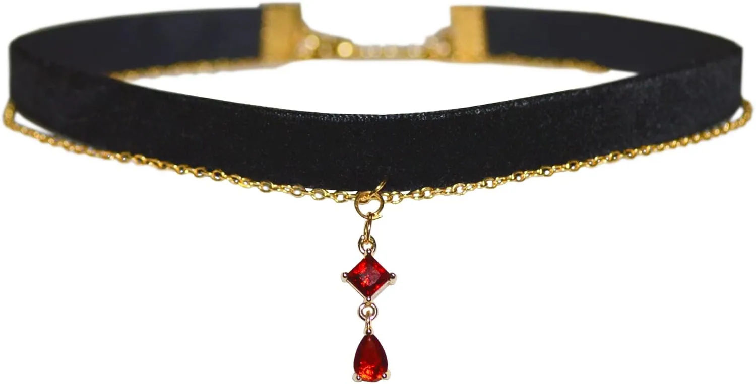 MOMOCAT Black Velvet Red Pendant Choker Necklace for Women Gothic Lace Chokers Necklace Witch Bride Vampire Accessories Aesthetic kawaii Jewelry for Women Teen Girls