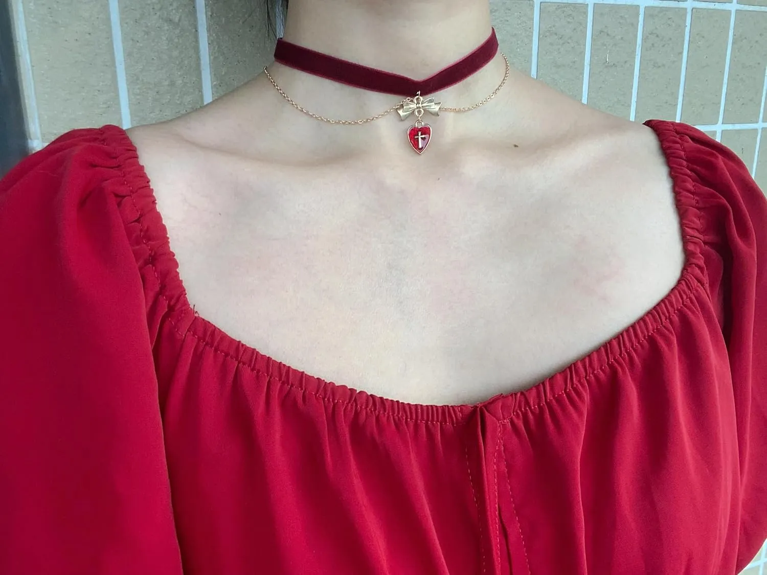 MOMOCAT Black Velvet Red Pendant Choker Necklace for Women Gothic Lace Chokers Necklace Witch Bride Vampire Accessories Aesthetic kawaii Jewelry for Women Teen Girls