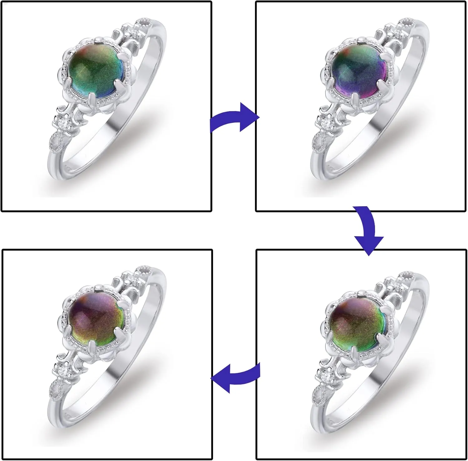 Mood Rings for Women, S925 Silver Temperature Color Changing Engagement rings Wedding rings for Women
