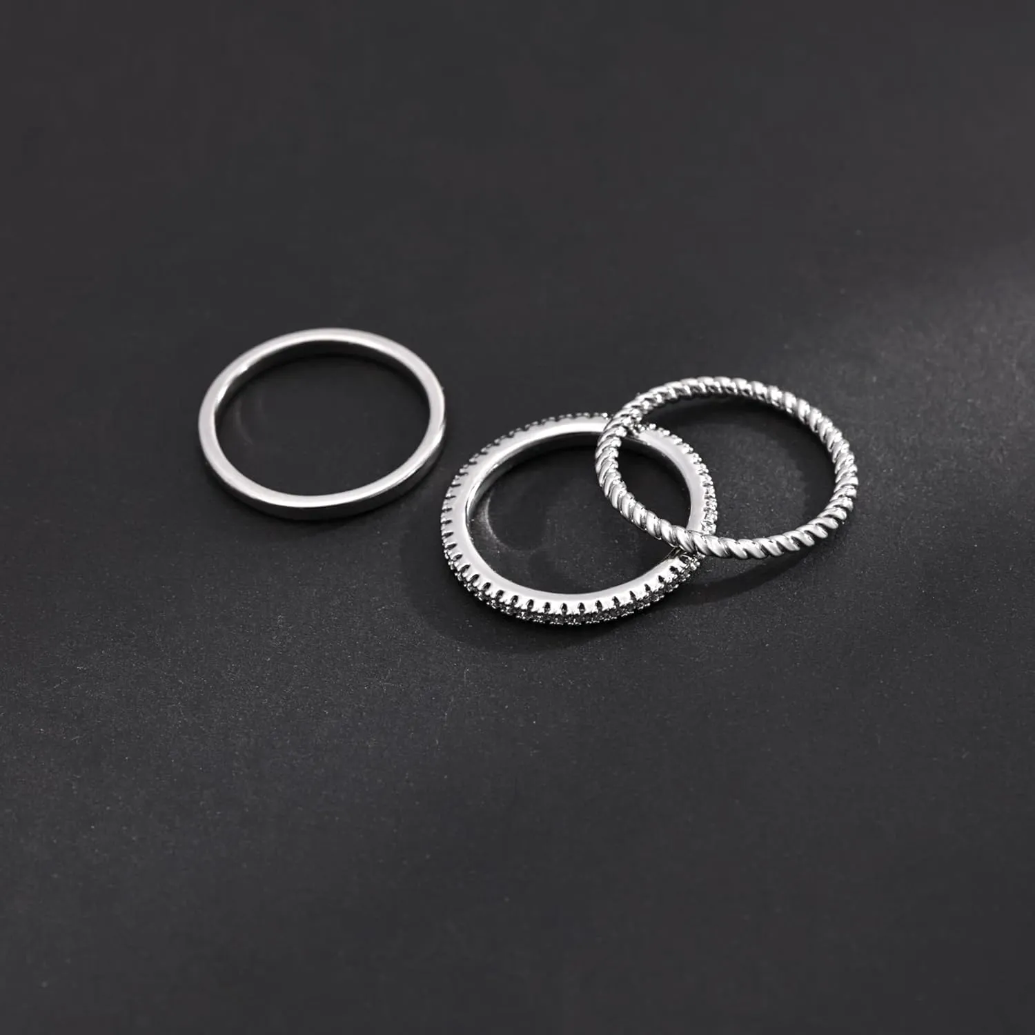 Moodear 3PCS Thin Stackable Ring Set - Dainty 14K Gold Plated Thumb CZ Rings for Women Non Tarnish Size 5-12
