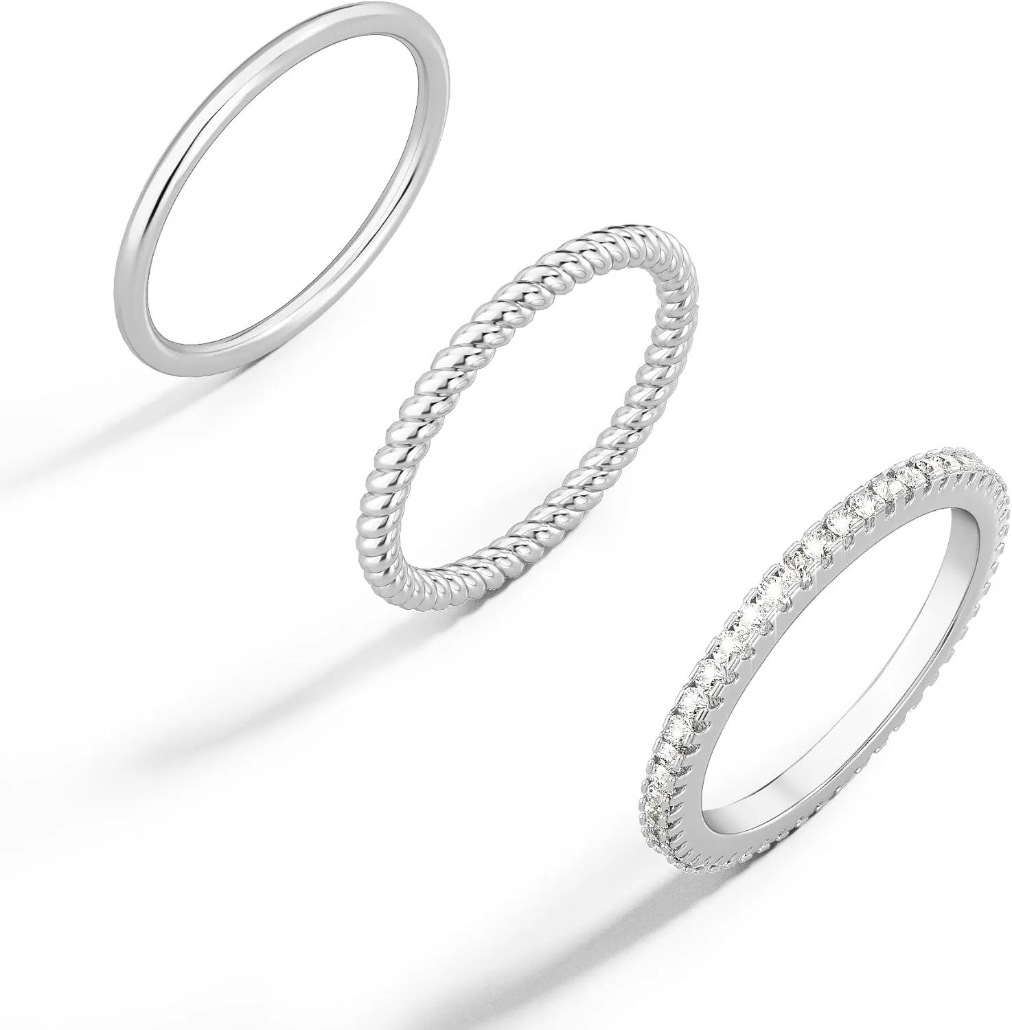 Moodear 3PCS Thin Stackable Ring Set - Dainty 14K Gold Plated Thumb CZ Rings for Women Non Tarnish Size 5-12