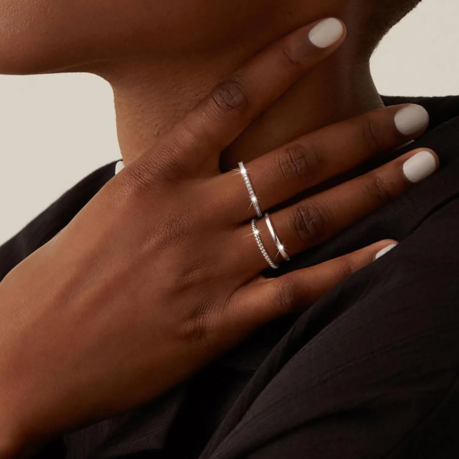 Moodear 3PCS Thin Stackable Ring Set - Dainty 14K Gold Plated Thumb CZ Rings for Women Non Tarnish Size 5-12