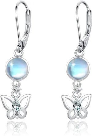 Moonstone Butterfly Earrings 925 Sterling Silver Moonstone Drop Earrings Moonstone Earrings Dangle Earrings Jewelry for Women Mom