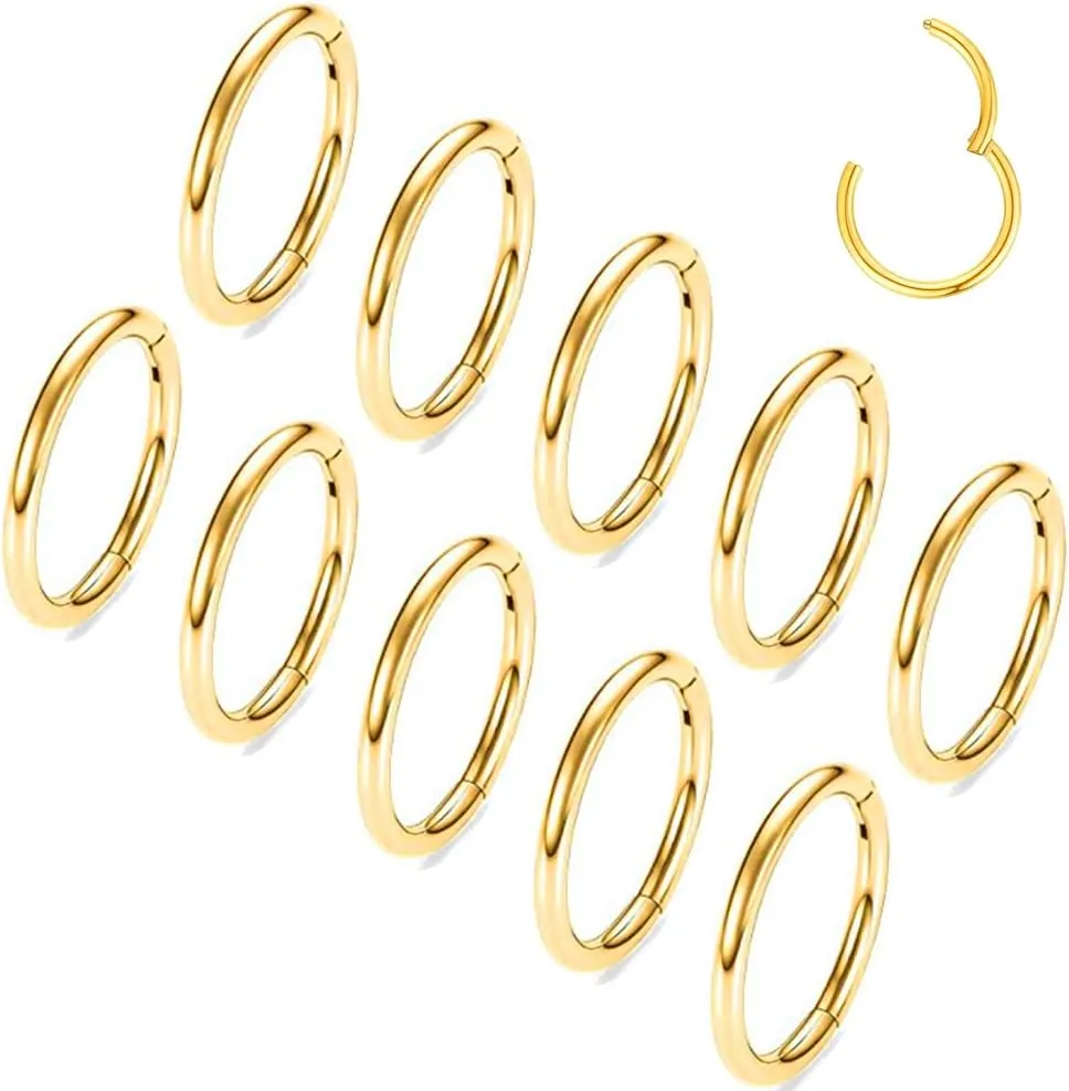 MOQIKAKA16G 18G 20G Surgical Steel Nose Septum Rings Hoops - Stainless Steel Hinged Clicker Segment Nose Rings Hoop Helix Cartilage Daith Tragus Sleeper Earrings, Ear Plugs Tunnels Gauges