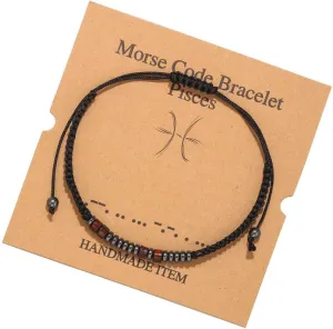 Morse Code Beaded Zodiac Bracelets for Women Men- Adjustable Handmade Wood bead Spirit Constellation Bracelets Gifts