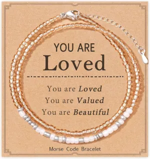 Morse Code Bracelets for Women, Inspirational Funny Bead Wrap Bracelets Gifts for Best Friends Sister Her Women Female