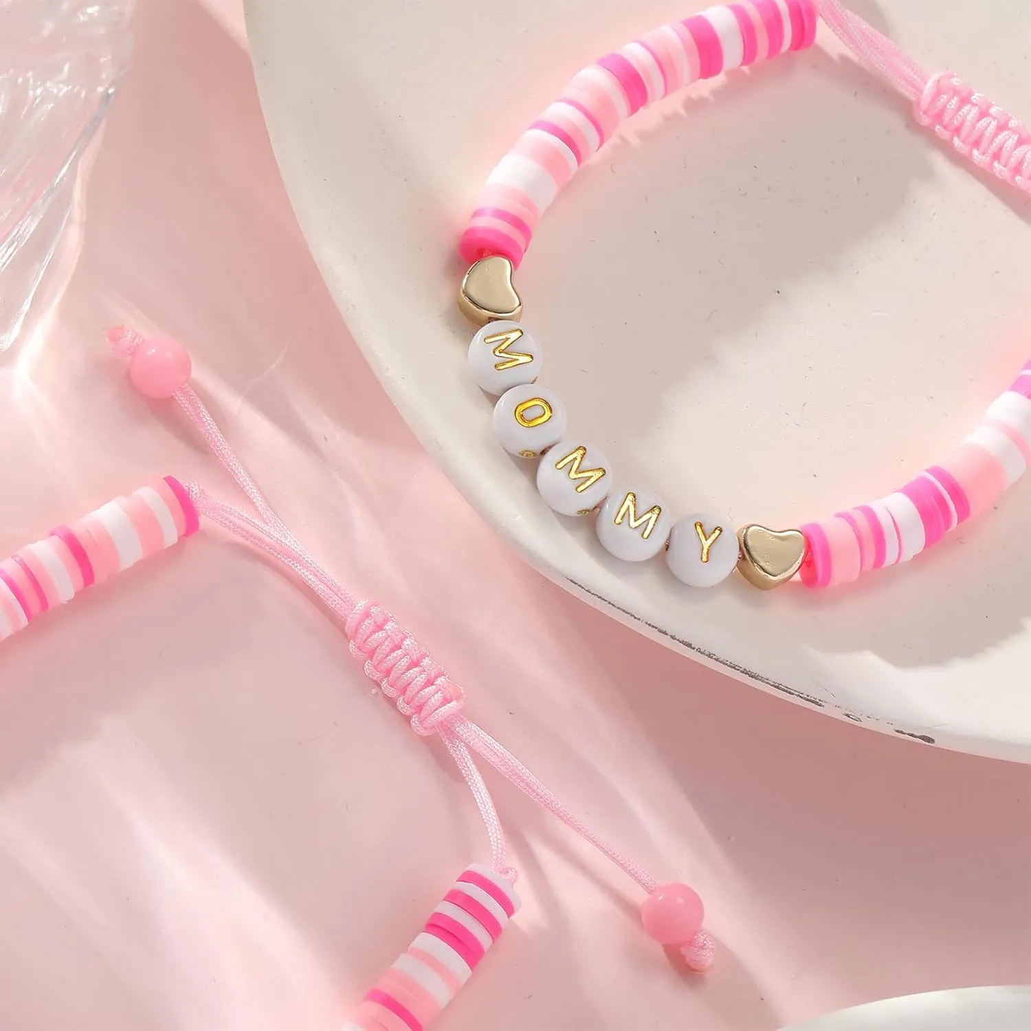 Mothers Day Gifts for Mom Daughter, 2ps Matching Beaded Heart Bracelets Jewelry for Mother Daughter/Mommy and Me/Mama Mini